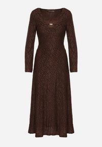 Born2be - Brązowa Brokatowa Sukienka w Zebrę o Rozkloszowanym Kroju z Długim Rękawem Mevenna. Okazja: na co dzień. Kolor: brązowy. Długość rękawa: długi rękaw. Wzór: motyw zwierzęcy. Typ sukienki: proste. Styl: casual, elegancki #5