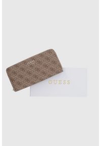 Guess - GUESS Beżowy portfel damski Brenton. Kolor: beżowy. Materiał: skóra ekologiczna