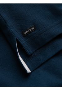 Ombre Clothing - Koszulka męska polo bez kołnierzyka - granatowa V4. Typ kołnierza: polo, bez kołnierzyka. Kolor: niebieski. Materiał: bawełna. Długość: długie #2
