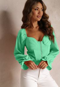 Renee - Zielona Bluzka Z Długim Rękawem Zapinana na Suwak Adasa. Kolor: zielony. Długość rękawa: długi rękaw. Długość: długie #5