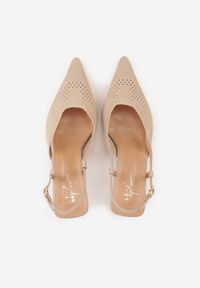 Born2be - Beżowe Czółenka na Szpilce z Odkrytą Piętą i Ażurową Cholewką Erifera. Okazja: na co dzień. Zapięcie: sprzączka. Kolor: beżowy. Materiał: jeans. Szerokość cholewki: normalna. Wzór: ażurowy. Obcas: na szpilce. Styl: casual, elegancki, klasyczny #8