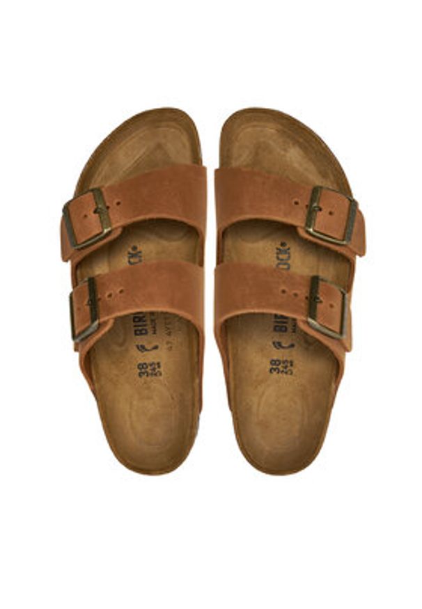 Birkenstock Klapki Arizona Leoi 1028401 Brązowy. Kolor: brązowy. Materiał: skóra