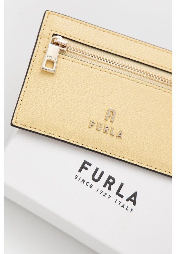 Furla etui na karty skórzane Magnolia damski kolor żółty. Kolor: żółty. Materiał: skóra