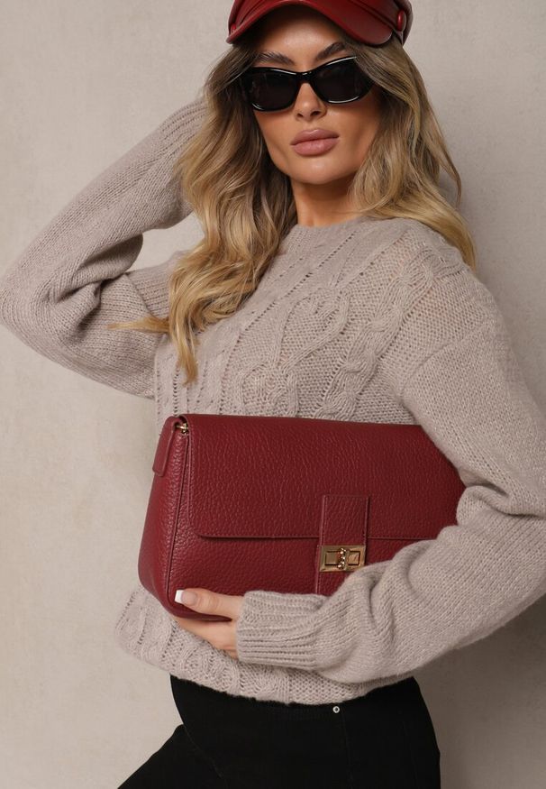 Renee - Szary Sweter z Wełną Ozdobnym Splotem i Ściągaczem Nariae. Okazja: na co dzień. Kolor: szary. Materiał: wełna. Długość rękawa: długi rękaw. Długość: długie. Wzór: ze splotem. Styl: casual, elegancki