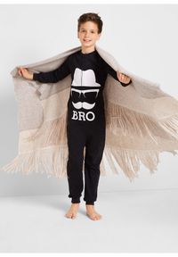bonprix - Piżama jednoczęściowa z miękką, bawełną organiczną. Kolor: czarny. Materiał: bawełna. Wzór: nadruk, aplikacja #1