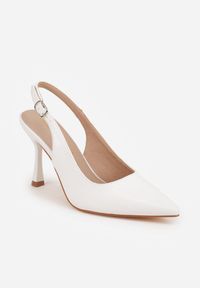 Renee - Białe Eleganckie Szpilki Slingback VICES z Wkładką ze Skóry Naturalnej Madede. Okazja: na randkę, na wesele, na ślub cywilny, na imprezę. Nosek buta: szpiczasty. Zapięcie: pasek. Kolor: biały. Materiał: skóra. Obcas: na szpilce. Styl: elegancki #4