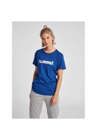 Koszulka sportowa z krótkim rękawem damska Hummel Cotton Logo. Kolor: niebieski. Długość rękawa: krótki rękaw. Długość: krótkie