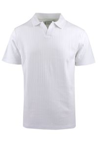 Dzianinowa Koszulka Polo - Dekolt Bez Guzików - Brave Soul - Biała. Okazja: na co dzień. Typ kołnierza: polo. Kolor: biały. Materiał: elastan, bawełna. Styl: casual #1