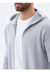 Ombre Clothing - Sweter męski kardigan z kapturem - jasnoszary V2 E188 - XXL. Typ kołnierza: kaptur. Kolor: szary. Materiał: dzianina, nylon, bawełna #4