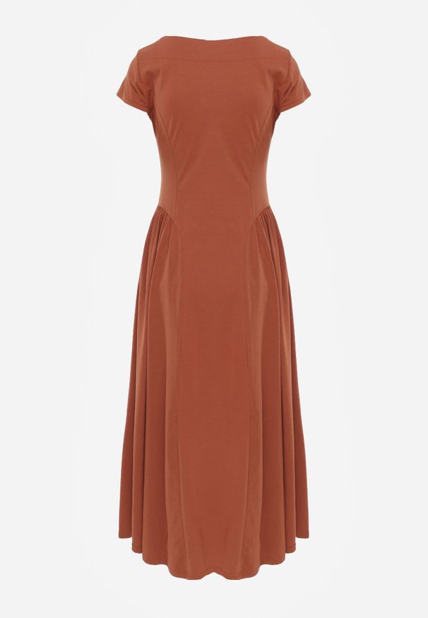 Born2be - Czerwona Wiskozowa Sukienka Taliowana z Przeszyciami Perusa. Okazja: na co dzień. Kolor: czerwony. Materiał: wiskoza. Typ sukienki: proste. Styl: elegancki, casual
