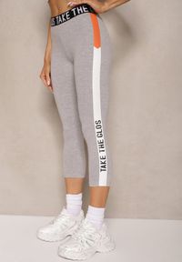 Renee - Szare Legginsy Capri Low Waist z Bawełny Zdobione Lampasem Obalisse. Okazja: na co dzień. Stan: obniżony. Kolor: szary. Materiał: bawełna. Wzór: aplikacja. Styl: elegancki, casual #4