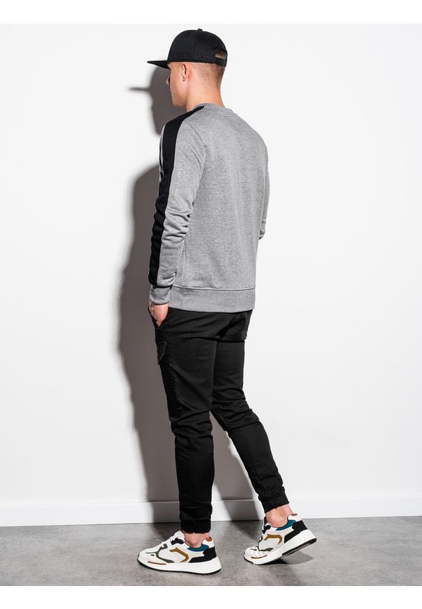 Ombre Clothing - Bluza męska bez kaptura B1081 - szary melanż - XXL. Typ kołnierza: bez kaptura. Kolor: szary. Materiał: poliester, bawełna. Wzór: melanż