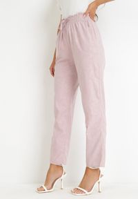 Born2be - Różowe Spodnie z Gumką w Pasie Krette. Kolor: różowy. Materiał: bawełna, tkanina #1