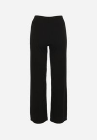 Born2be - Czarne Prążkowane Spodnie Szerokie z Gumką w Pasie Drasia. Kolor: czarny. Materiał: prążkowany #3