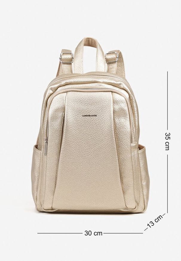 Renee - Złoty Plecak z Suwakami w Miejskim Stylu Nalionea. Kolor: złoty. Materiał: jeans. Styl: casual, elegancki