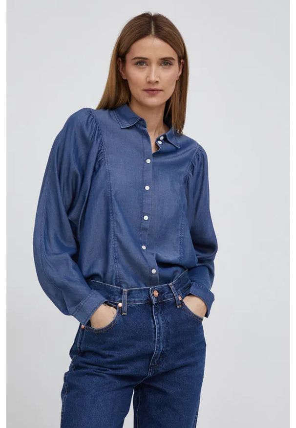 Lee - LEE VOLUME SLEEVE SHIRT DAMSKA KOSZULA Z DŁUGIM RĘKAWEM BRIGHT NAVY L45BTSC. Długość rękawa: długi rękaw. Długość: długie