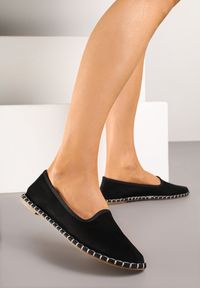 Born2be - Czarne Espadryle Balerinki z Ozdobnymi Przeszyciami Firavione. Okazja: na co dzień, na imprezę. Kolor: czarny. Materiał: len. Sezon: lato. Styl: klasyczny, casual #6