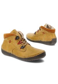 Żółte Botki Rieker Wygodne Obuwie Damskie. Okazja: na spacer, na co dzień. Kolor: żółty. Materiał: tworzywo sztuczne, skóra ekologiczna, materiał. Szerokość cholewki: normalna. Wzór: kolorowy. Styl: casual #5