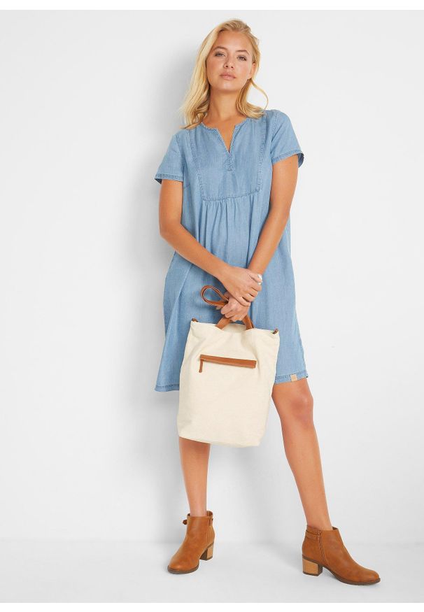 bonprix - Sukienka z lyocellu. Kolor: niebieski. Materiał: lyocell. Styl: elegancki