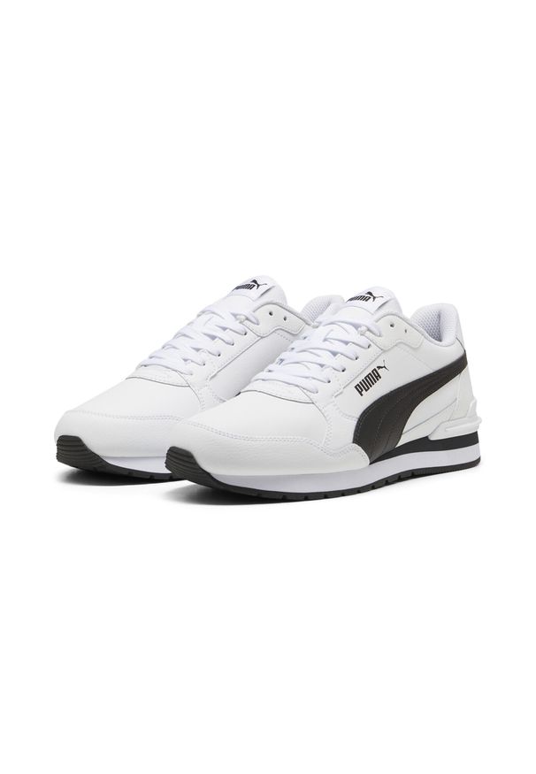 Puma - Skórzane sneakersy unisex ST Runner v4 PUMA White Black Cast Iron Gray. Kolor: czarny, szary, biały, wielokolorowy. Materiał: skóra. Sport: turystyka piesza
