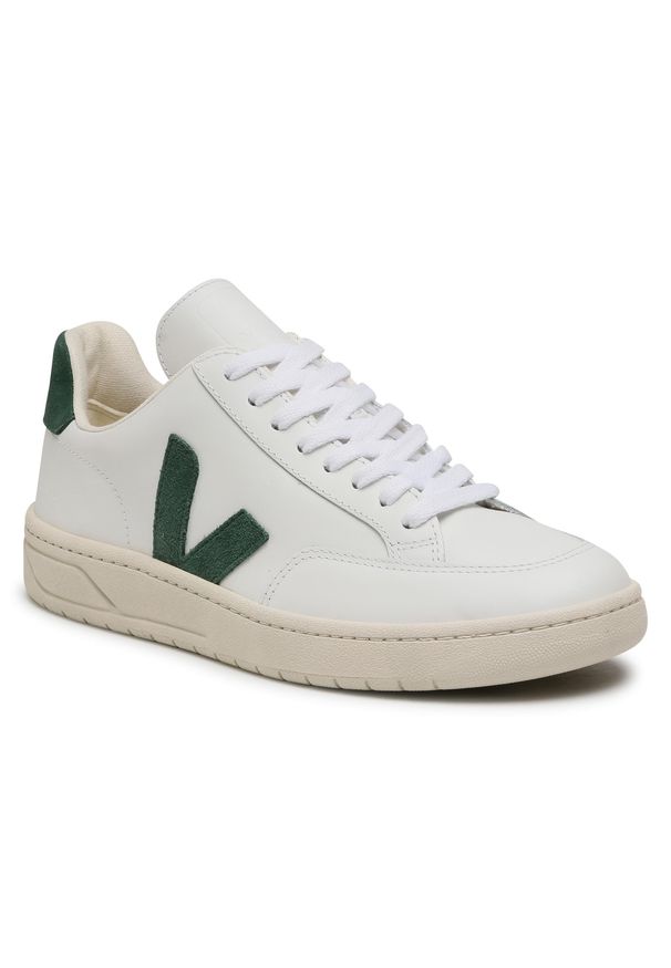 Veja - Sneakersy VEJA - V-12 Leather XD022336B Extra White/Cyprus. Okazja: na co dzień. Kolor: biały. Materiał: skóra. Szerokość cholewki: normalna. Styl: casual, klasyczny