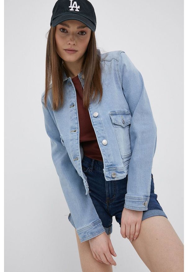 Vero Moda kurtka jeansowa damska przejściowa. Okazja: na co dzień. Kolor: niebieski. Materiał: jeans. Styl: casual