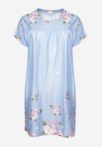 Born2be - Niebieska Koszula Nocna w Kwiatowy Wzór z Krótkim Rękawem Seliaane. Kolekcja: plus size. Kolor: niebieski. Długość: krótkie. Wzór: kwiaty #6