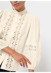 bonprix - Bluzka z koronką z miękkiej mieszanki wiskozy. Kolor: żółty, biały. Materiał: wiskoza, koronka. Wzór: koronka #2