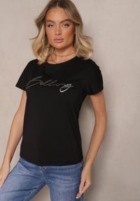 Renee - Czarny T-shirt z Bawełny z Napisem Zelreti. Okazja: na co dzień, na spacer. Kolor: czarny. Materiał: bawełna. Wzór: napisy. Styl: klasyczny, casual, elegancki #5