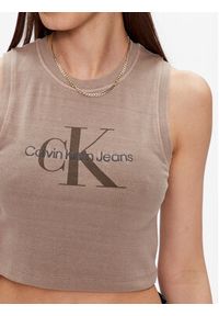 Calvin Klein Jeans Top J20J221564 Brązowy Cropped Fit. Kolor: brązowy. Materiał: bawełna #5