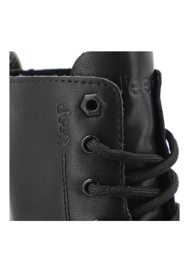 Czarne Trapery Jeep Stylowe Skórzane Buty Damskie. Wysokość cholewki: przed kolano. Kolor: czarny. Materiał: skóra. Szerokość cholewki: normalna. Wzór: moro. Styl: elegancki