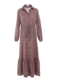 Born2be - Czarno-Czerwona Sukienka Hesolis. Kolor: czarny. Wzór: kwiaty, nadruk, aplikacja. Typ sukienki: koszulowe. Styl: klasyczny. Długość: maxi #4