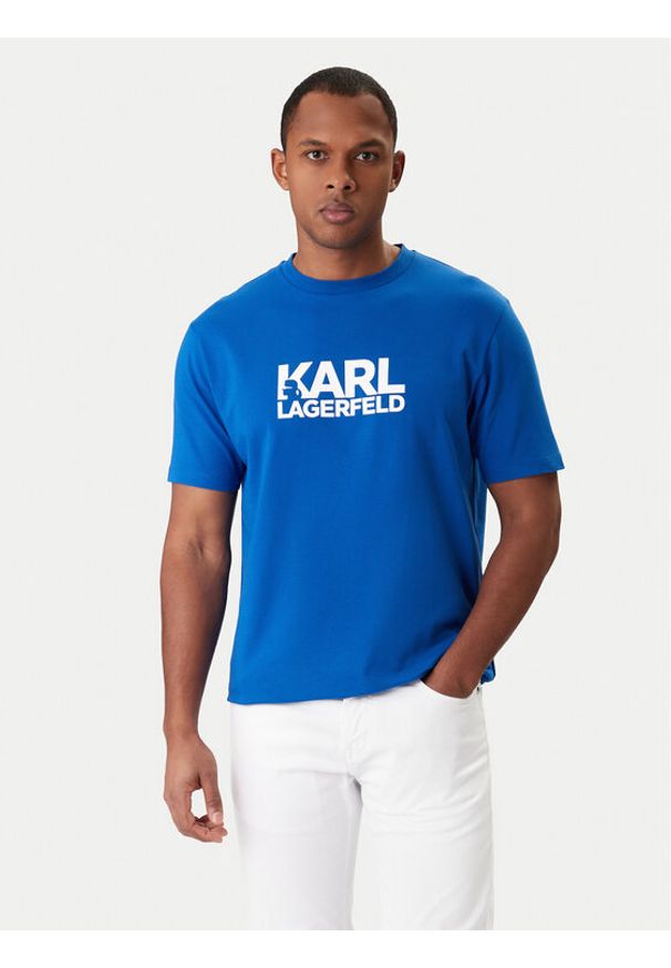 Karl Lagerfeld - KARL LAGERFELD T-Shirt 755780 561235 Niebieski Regular Fit. Typ kołnierza: dekolt w karo. Kolor: niebieski. Materiał: bawełna