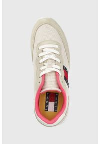 Tommy Jeans buty kolor beżowy. Nosek buta: okrągły. Zapięcie: sznurówki. Kolor: beżowy. Materiał: materiał, włókno, guma