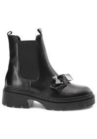 Czarne Botki Karino Modne Obuwie Damskie. Zapięcie: klamry. Kolor: czarny. Materiał: skóra. Wzór: aplikacja. Styl: klasyczny, elegancki #3