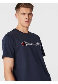 Champion T-Shirt Script Logo Embroidery 218007 Granatowy Regular Fit. Kolor: niebieski. Materiał: bawełna