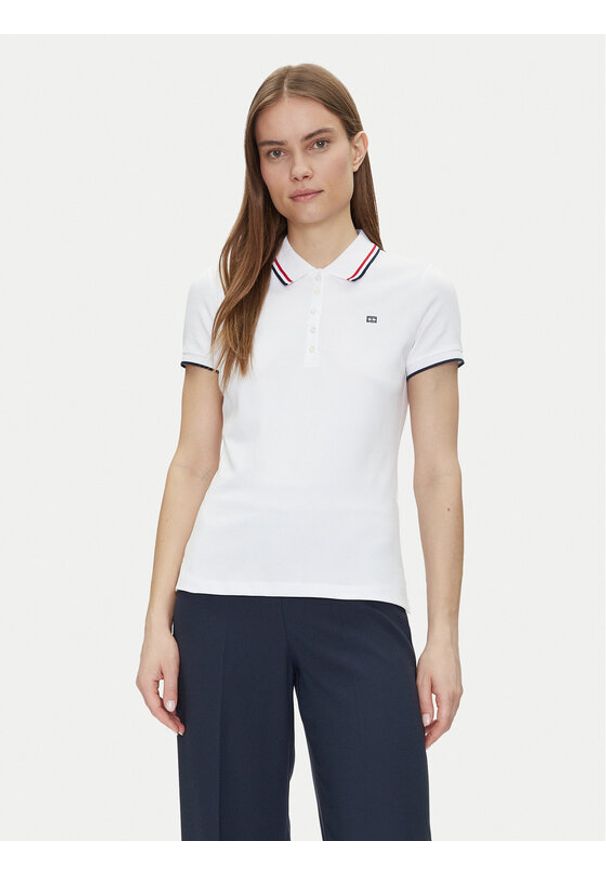 TOMMY HILFIGER - Tommy Hilfiger Polo Feminine Sporty Slim Polo Ss WW0WW44517 Biały Regular Fit. Typ kołnierza: polo. Kolor: biały. Materiał: bawełna. Styl: sportowy
