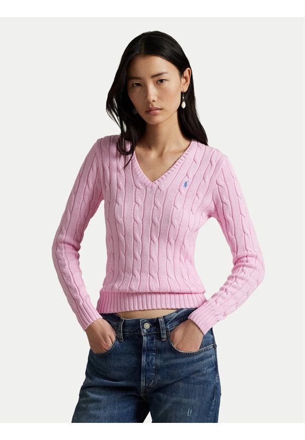 Polo Ralph Lauren Sweter 211971870006 Różowy Slim Fit. Typ kołnierza: polo. Kolor: różowy. Materiał: bawełna