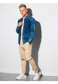 Ombre Clothing - Kurtka męska przejściowa jeansowa C240 - niebieska - XXL. Kolor: niebieski. Materiał: jeans. Wzór: moro, aplikacja. Styl: militarny #8