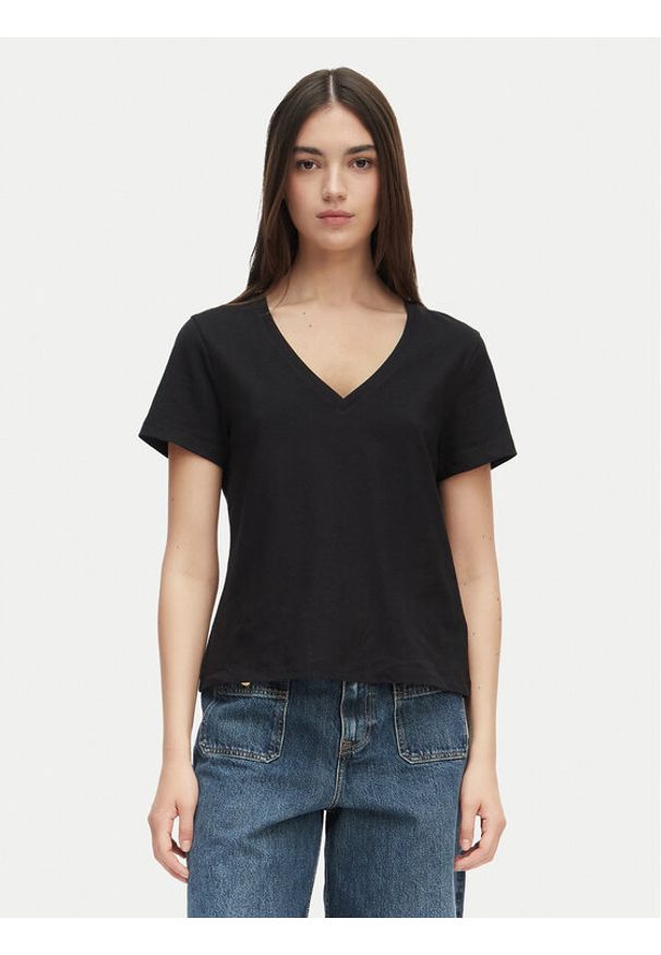 TOMMY HILFIGER - Tommy Hilfiger T-Shirt WW0WW48704 Czarny Regular Fit. Kolor: czarny. Materiał: bawełna, len