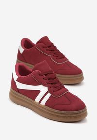 Born2be - Bordowe Sneakersy w Stylu Tenisówek z Paskami Wiatalle. Okazja: na co dzień, na spacer. Zapięcie: pasek. Kolor: czerwony. Materiał: jeans. Sport: turystyka piesza #5