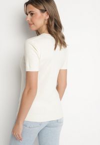 Born2be - Jasnobeżowy Sweter z Ozdobnymi Ściągaczami Sanarella. Okazja: na co dzień. Kolor: beżowy. Materiał: jeans. Wzór: aplikacja. Styl: casual, elegancki #5