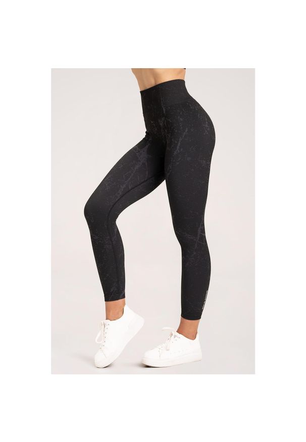GYM GLAMOUR - Legginsy fitness damskie Gym Glamour marble. Kolor: czarny. Sport: fitness