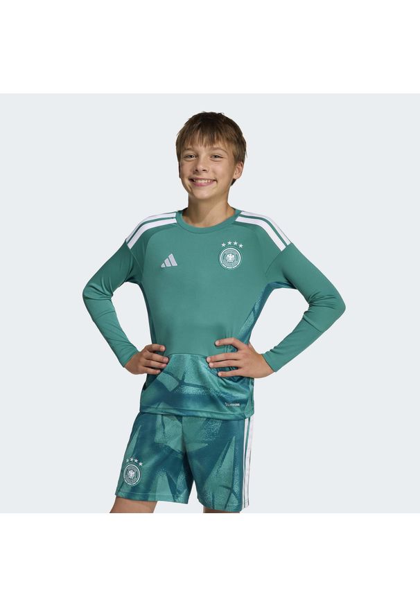 Adidas - Koszulka podstawowa Niemcy 26 Goalkeeper Kids Long Sleeve. Kolor: zielony. Długość rękawa: długi rękaw. Technologia: ClimaCool (Adidas). Sport: piłka nożna