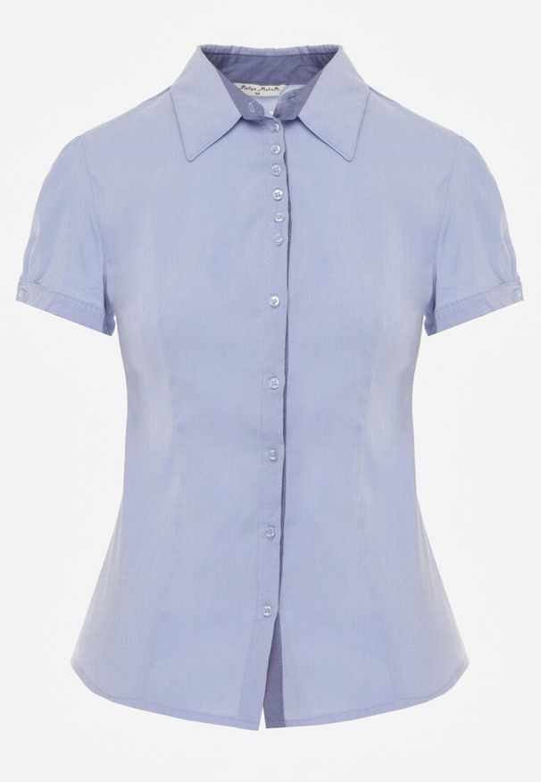 Renee - Jasnoniebieska Gładka Koszula z Krótkimi Rękawami i Kołnierzem Hollitta. Okazja: na co dzień. Kolor: niebieski. Długość rękawa: krótki rękaw. Długość: krótkie. Wzór: gładki. Styl: klasyczny, casual