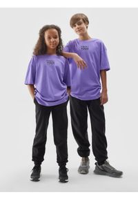 4f - T-shirt z napisem dziecięcy - fioletowy. Kolor: fioletowy. Materiał: bawełna. Wzór: napisy #1