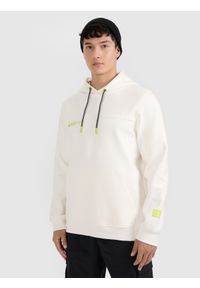 4f - 4F Bluza dresowa nierozpinana z kapturem męska - biała L. Okazja: na co dzień. Typ kołnierza: kaptur. Kolor: biały. Materiał: dresówka. Styl: casual