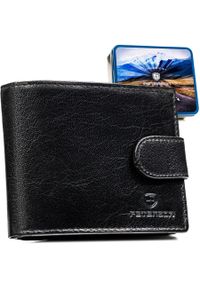 Poziomy portfel męski ze skóry naturalnej w czarnym kolorze w zestawie z brelokiem - Peterson. Kolor: czarny. Materiał: skóra #1