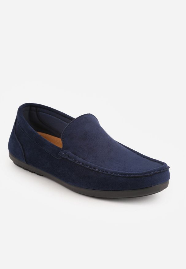 Born2be - Granatowe Półbuty Mokasyny z Przeszyciami przy Nosku Orusa. Okazja: na co dzień, do pracy. Kolor: niebieski. Materiał: len, jeans. Wzór: gładki. Styl: elegancki, casual