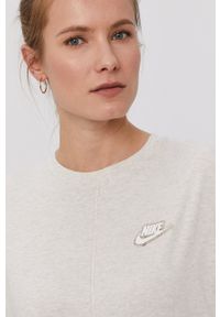 Nike Sportswear T-shirt damski kolor kremowy. Okazja: na co dzień. Kolor: beżowy. Materiał: bawełna, włókno. Wzór: aplikacja. Styl: sportowy, casual #5